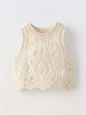 Zara kids Ecru Cream Lace Crochet Crop Top for girls SIZE 2-3yr Macrame knit top